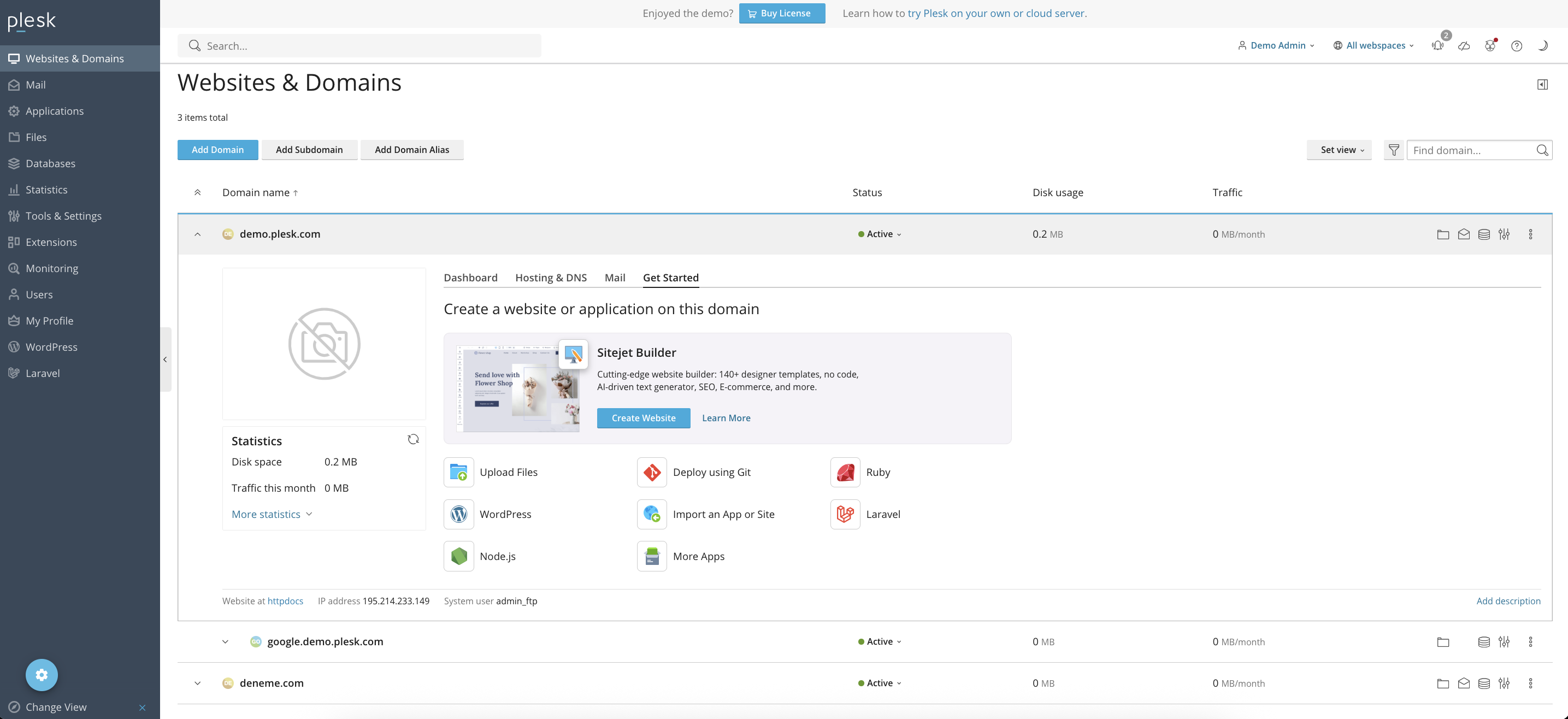 WordPress toolkit dashboard